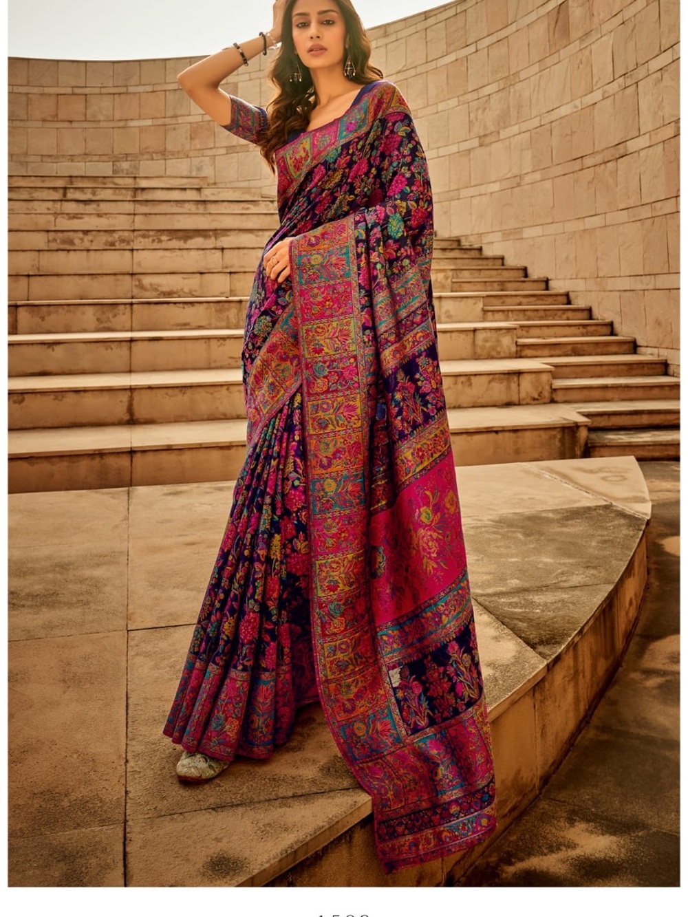 Elegant kashmiri   pashmina weaving saree in Deep Purple and Magenta